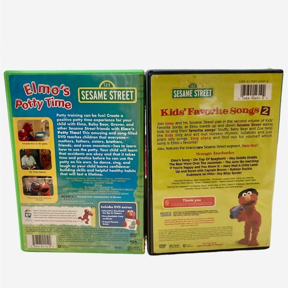 Kids Set of 2 Sesame Street DVDs. Kids Favorite Songs 2 and Elmo’s Potty Time - Picture 3 of 4